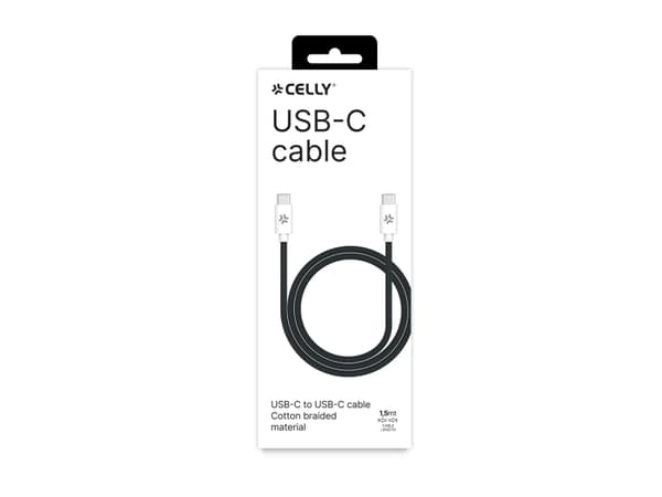 Celly USBCUSBCCOTTBK, 1,5 m, USB C, USB C, Svart, Vit