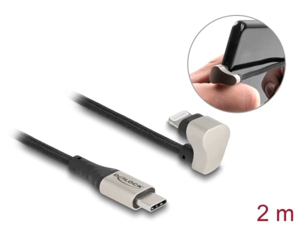Delock - Lightning-kabel - Lightning hann vinklet til 24 pin USB-C hann - 2 m - MFI-sertifisert - svart/sølv - vinklet, up to 480 Mbps