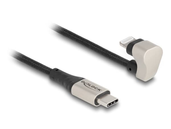 Delock - Lightning-kabel - Lightning hann vinklet til 24 pin USB-C hann - 2 m - MFI-sertifisert - svart/sølv - vinklet, up to 480 Mbps