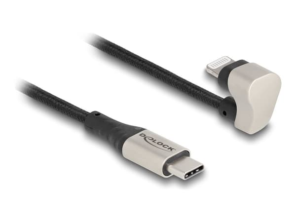 Delock - Lightning-kabel - Lightning hann vinklet til 24 pin USB-C hann - 2 m - MFI-sertifisert - svart/sølv - vinklet, up to 480 Mbps