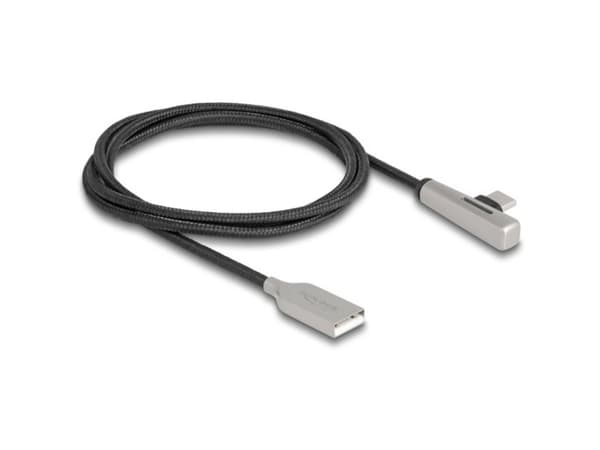 Delock - USB-kabel - USB (hann) til 24 pin USB-C (hann) vinklet - USB 2.0 - 20 V - 3 A - 1 m - Hurtiglading opptil 60W - svart/sølv