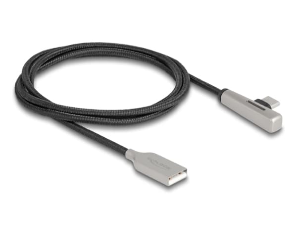 Delock - USB-kabel - USB (hann) til 24 pin USB-C (hann) vinklet - USB 2.0 - 20 V - 3 A - 1 m - Hurtiglading opptil 60W - svart/sølv