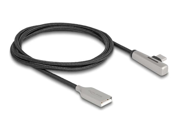 Delock - USB-kabel - USB (hann) til 24 pin USB-C (hann) vinklet - USB 2.0 - 20 V - 3 A - 1 m - Hurtiglading opptil 60W - svart/sølv