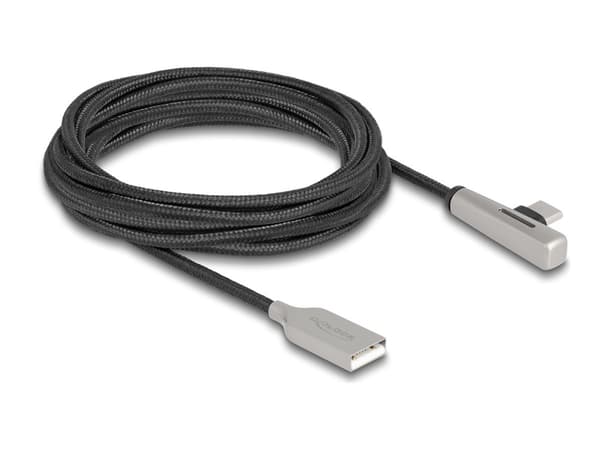 Delock - USB-kabel - USB (hane) till 24 pin USB-C (hane) vinklad - USB 2.0 - 20 V - 3 A - 3 m - snabbladdning - svart/silver