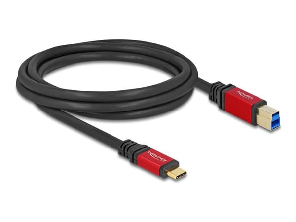 Delock - USB-kabel - 24 pin USB-C (hann) til USB Type B (hann) - 2 m - up to 5 Gbps data transfer rate, gullbelagte kontakter - sort / rød