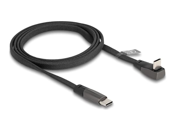 Delock - USB-kabel - 24 pin USB-C (hann) til 24 pin USB-C (hann) vinklet - USB 2.0 - 20 V - 3 A - 1 m - støtte for Power Delivery 3.0, flat ribbon -