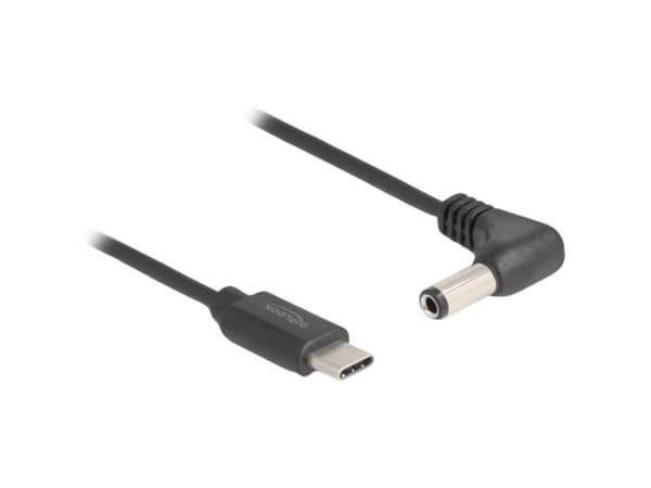 Delock - Strømkabel - USB-C (kun strøm) (hann) til 5,5 x 2,1 mm DC-jakk (hann) vinklet - 5 V - 1 A - 1.5 m - svart