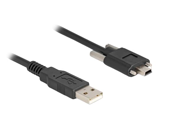 Delock - USB-kabel - USB (hane) till mini-USB typ B (hane) - USB 2.0 - 1 m - tumskruvar - svart