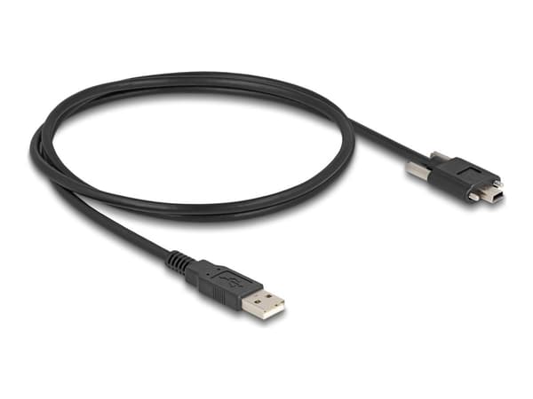 Delock - USB-kabel - USB (hane) till mini-USB typ B (hane) - USB 2.0 - 1 m - tumskruvar - svart