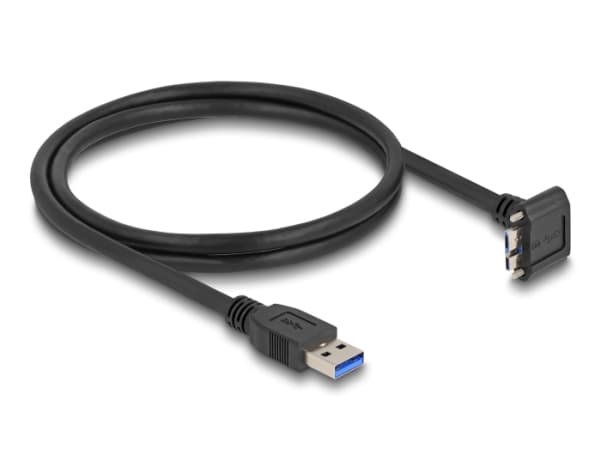 Delock USB 5 Gbps-kabel USB Typ-A hane rak till USB Micro-B hane med skruvavstånd 18 mm 90° vinklad uppåt