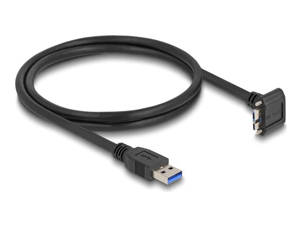 Delock USB 5 Gbps-kabel USB Typ-A hane rak till USB Micro-B hane med skruvavstånd 18 mm 90° vinklad uppåt
