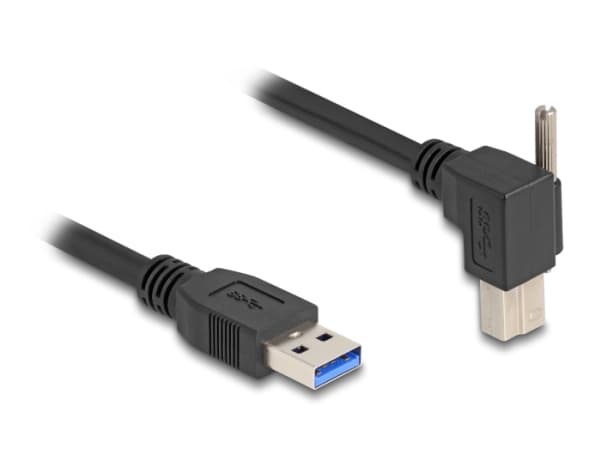 Delock - USB-kabel - USB-type A (hann) rett til USB Type B (hann) høyrevinklet - USB 3.0 - 1 m - up to 5 Gbps data transfer rate, tommelskruer - svar