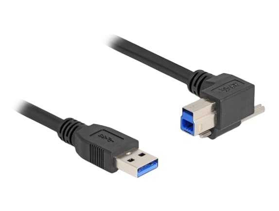 Delock - USB-kabel - USB-type A (hann) rett til USB Type B (hann) høyrevinklet - USB 3.0 - 1 m - up to 5 Gbps data transfer rate, tommelskruer - svar