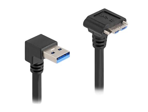 Delock USB 5 Gbps-kabel USB Type-A hann 90° vinklet nedover til USB Micro-B hann med skrueavstand 18 mm 90°