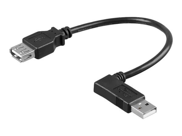goobay - USB-förlängningskabel - USB (hane) till USB (hona) - USB 2.0 - 15 cm - 90° kontakt, vänstervinklad kontakt - svart