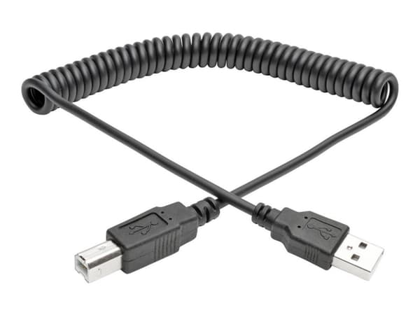 Eaton Tripp Lite Series USB 2.0 A to B Coiled Cable (M/M), 10 ft. (3.05 m) - USB-kaapeli - USB (han) til USB Type B (han) - USB 2.0 - 3.1 m - snoet,