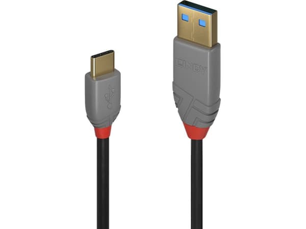 Lindy 36888, 3 m, USB A, USB C, USB 2.0, 480 Mbit/s, musta, harmaa