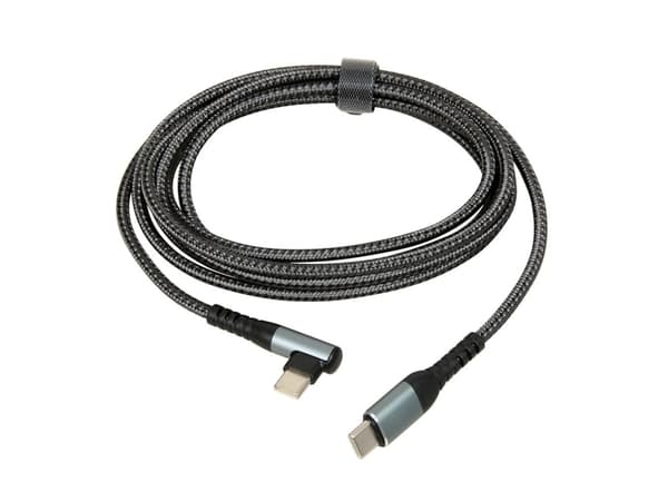 iBOX - USB-kabel - 24 pin USB-C (hann) rett til 24 pin USB-C (hann) vinklet - USB 2.0 - 20 V - 5 A - 2 m - USB Power Delivery (100 W) - svart, grå