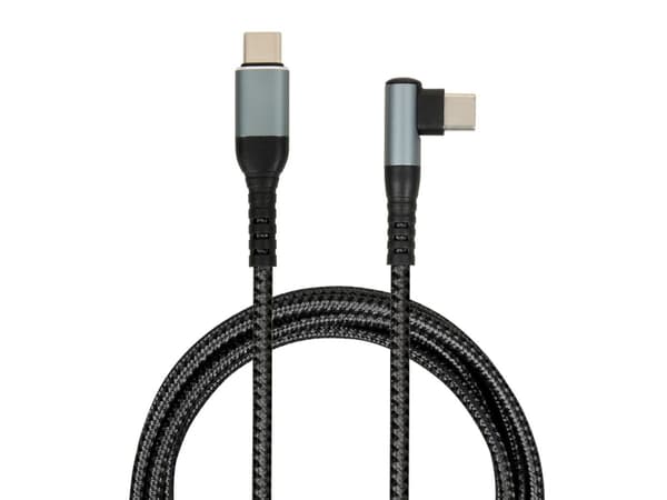 iBOX - USB-kabel - 24 pin USB-C (hann) rett til 24 pin USB-C (hann) vinklet - USB 2.0 - 20 V - 5 A - 2 m - USB Power Delivery (100 W) - svart, grå