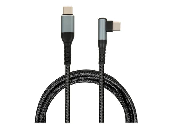 iBOX - USB-kabel - 24 pin USB-C (hann) rett til 24 pin USB-C (hann) vinklet - USB 2.0 - 20 V - 5 A - 2 m - USB Power Delivery (100 W) - svart, grå