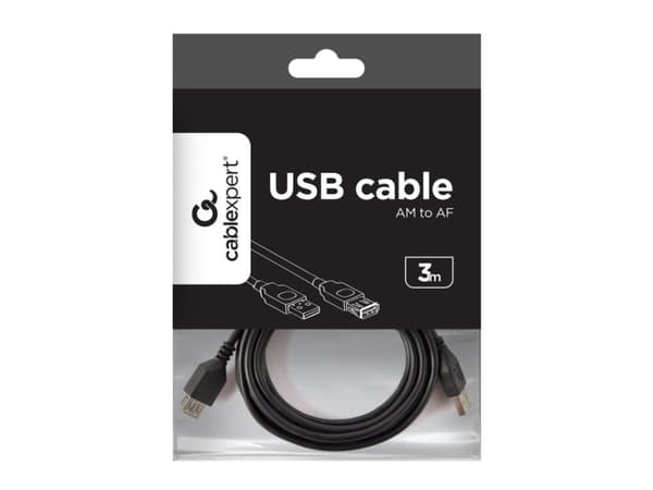 Gembird 3m USB 2.0 A M/FM, 3 m, USB A, USB A, USB 2.0, Hane/Hona, Svart