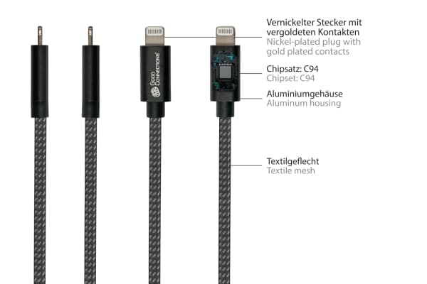 Good Connections USB 2.0 -lataus- ja datakaapeli iPhonelle/iPadille/iPodille USB-C-pistoke Lightningiin - Good Connections®:n laadukas, virallisesti