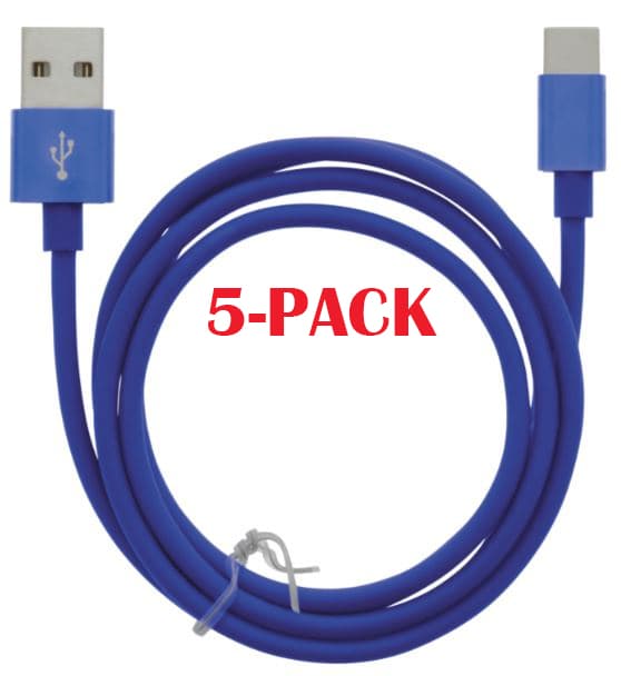 5-PACK kabel USB-A - USB-C 2,4A, 1 m, blå