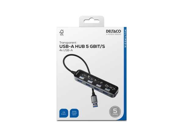 DELTACO - Hubb - 4 x USB - skrivbordsmodell