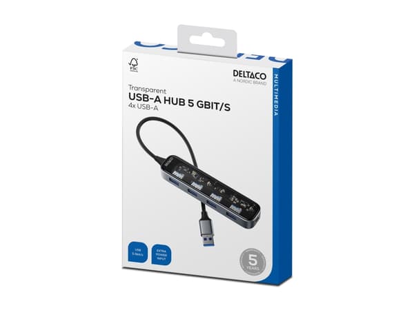 DELTACO - Hubb - 4 x USB - skrivbordsmodell