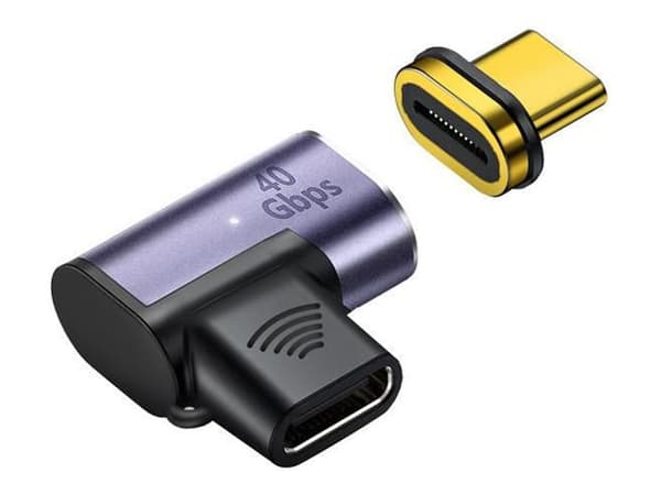 MicroConnect - USB-adapter - 24 pin USB-C (hane) magnetisk till 24 pin USB-C (hona) vinklad - USB4 Gen2x2 - svart, silver