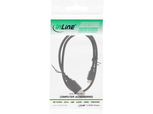 InLine 31073Q, 0,3 m, USB A, Micro-USB B, USB 2.0, Sort