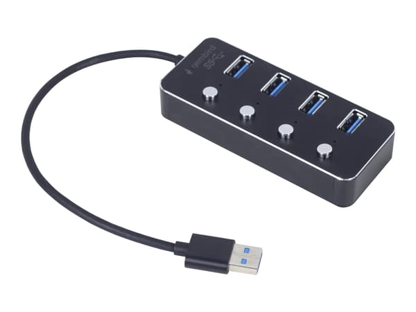 Gembird - Hubb - powered, with switches, black - 4 x USB 3.1 Gen 1 - skrivbordsmodell