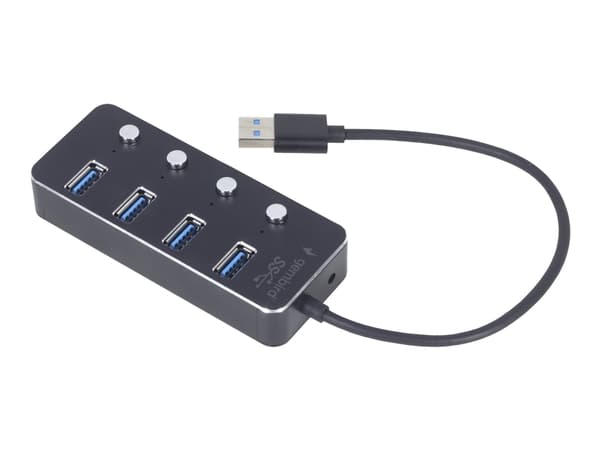 Gembird - Hubb - powered, with switches, black - 4 x USB 3.1 Gen 1 - skrivbordsmodell