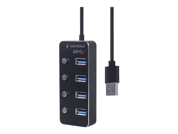 Gembird - Hubb - powered, with switches, black - 4 x USB 3.1 Gen 1 - skrivbordsmodell