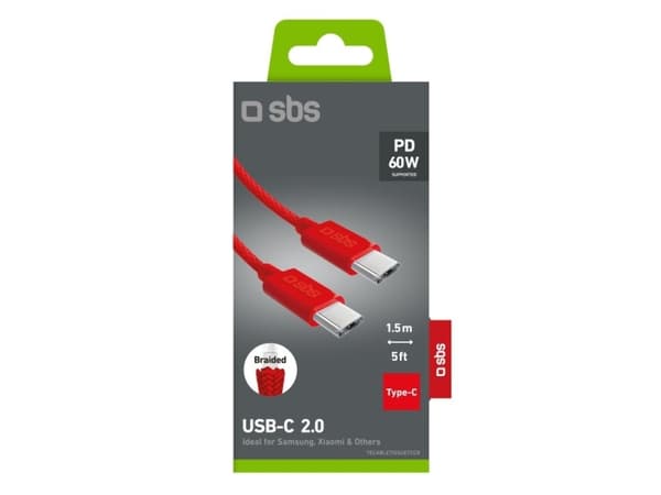 SBS TECABLETISSUETCCB, 1,5 m, USB C, USB C, USB 2.0, 0,48 Gbit/s, Rød