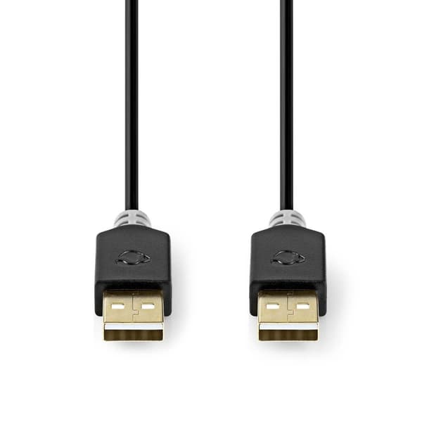 Nedis USB-kabel | USB 2.0 | USB-A Han | USB-A Han | 480 Mbps | Gull belagt | 2.00 m | Rund | PVC | Antrasitt | Boks