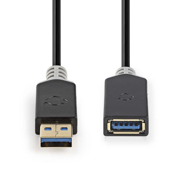 Nedis USB-kabel | USB 3.2 Gen 1 | USB-A Han | USB-A Hun | 5 Gbps | Gull belagt | 2.00 m | Rund | PVC | Antrasitt | Boks