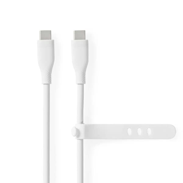 Nedis USB-kabel | USB 2.0 | USB-C™ Hane | USB-C™ Hane | 60 W | 480 Mbps | Nickelplaterad | 1.50 m | Rund | Silikon | Vit | Låda