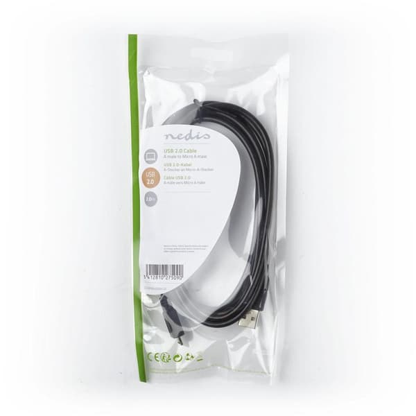 Nedis USB kaapeli | USB 2.0 | USB-A Uros | USB Micro-A | 480 Mbps | Niklattu | 2.00 m | Pyöreä | PVC | Musta | Muovipussi