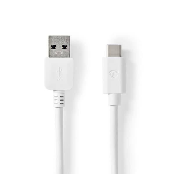 Nedis USB-kabel | USB 3.2 Gen 1 | USB-A Hane | USB-C™ Hane | 60 W | 5 Gbps | Nickelplaterad | 2.00 m | Rund | PVC | Vit | Låda