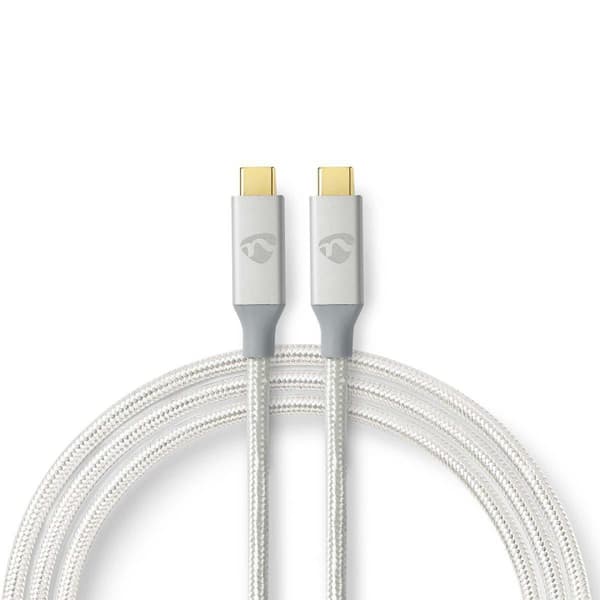 Nedis USB kaapeli | USB 3.2 Gen 2x2 | USB-C™ Uros | USB-C™ Uros | 100 W | 4K@60Hz | 20 Gbps | Kullattu | 1.00 m | Pyöreä | Nailon / Punottu | Hopea |