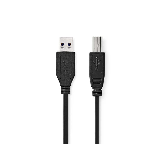 Nedis USB-kabel | USB 3.2 Gen 1 | USB-A Hane | USB-B Hane | 5 Gbps | Nickelplaterad | 2.00 m | Rund | PVC | Svart | Label