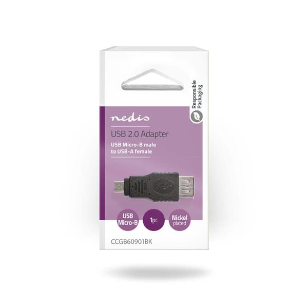 Nedis USB Mikro-B Adapter | USB 2.0 | USB Micro-B Hane | USB-A Hona | 480 Mbps | Nickelplaterad | PVC | Svart | Blister