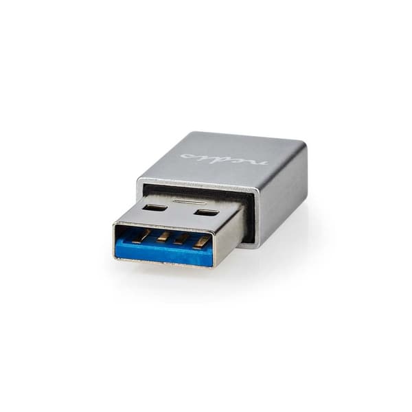 Nedis USB-A Adapter | USB 3.2 Gen 1 | USB-A Hane | USB-C™ Hona | 5 Gbps | Rund | Nickelplaterad | Svart | Låda