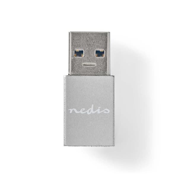 Nedis USB-A Adapter | USB 3.2 Gen 1 | USB-A Hane | USB-C™ Hona | 5 Gbps | Rund | Nickelplaterad | Svart | Låda