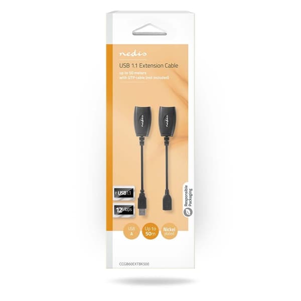 Nedis Aktiv USB-kabel | USB 1.1 | USB-A Hane | RJ45 Hona | 12 Mbps | 0.20 m | Rund | Nickelplaterad | PVC | Koppar | Låda