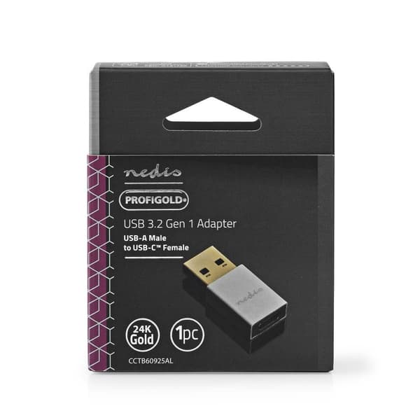 Nedis USB-A Adapter | USB 3.2 Gen 1 | USB-A Han | USB-C™ Hun | 5 Gbps | Runde | Nikkelplateret | Sølv | Cover Box