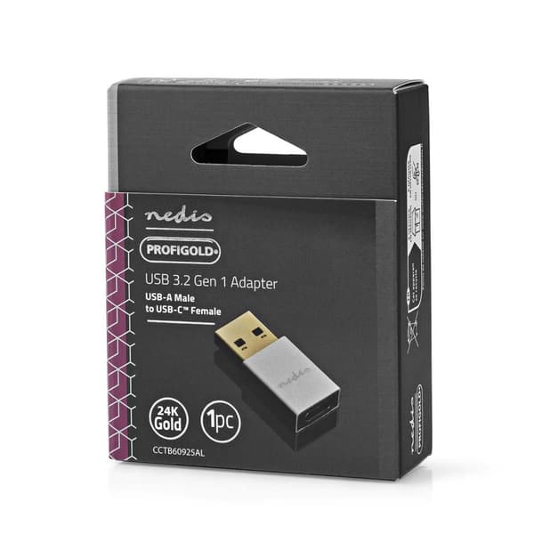 Nedis USB-A Adapter | USB 3.2 Gen 1 | USB-A Han | USB-C™ Hun | 5 Gbps | Runde | Nikkelplateret | Sølv | Cover Box