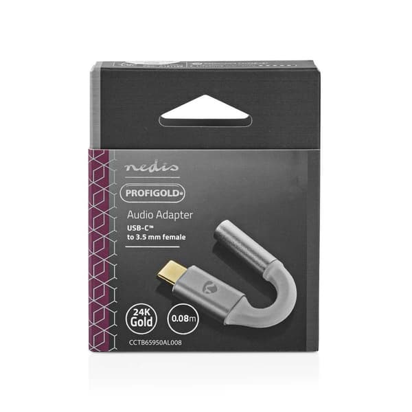Nedis USB-C™ Adapter | USB 2.0 | USB-C™ Hann | 3.5 mm Hun | 0.08 m | Rund | Gull belagt | Flettet / Nylon | Hvit / Sølv | Deksel Vindusboks