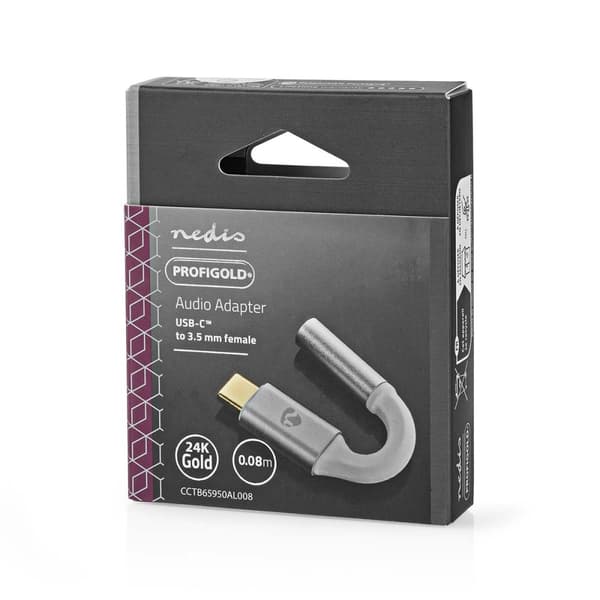 Nedis USB-C™ Adapter | USB 2.0 | USB-C™ Hann | 3.5 mm Hun | 0.08 m | Rund | Gull belagt | Flettet / Nylon | Hvit / Sølv | Deksel Vindusboks